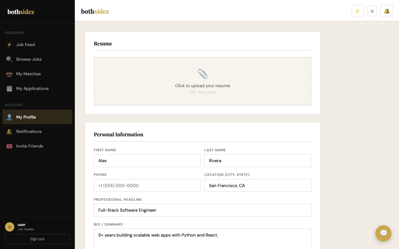 Seeker profile editor