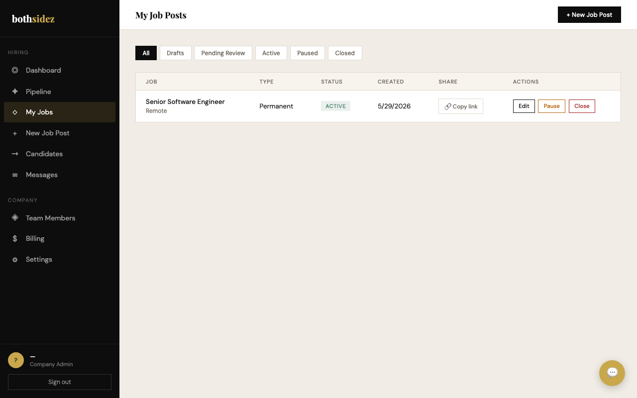 My Jobs listing