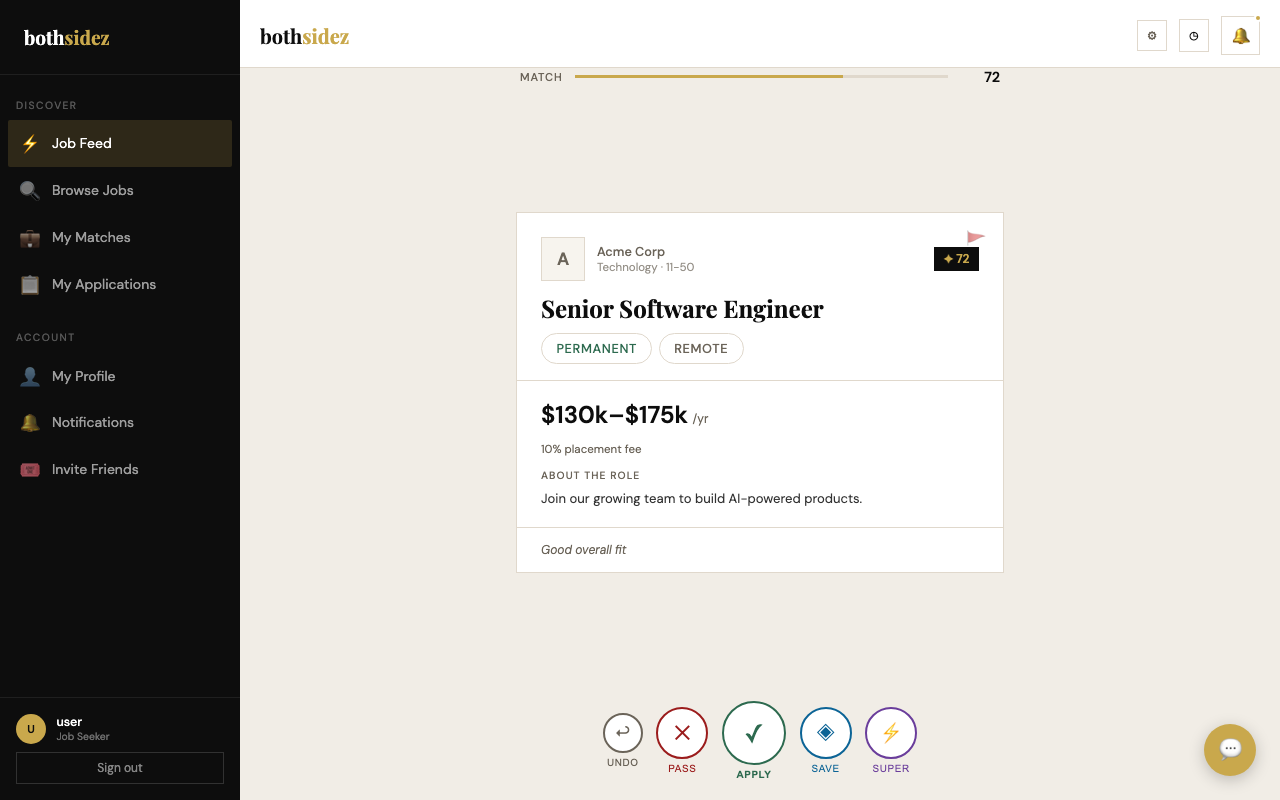 Swipe job feed
