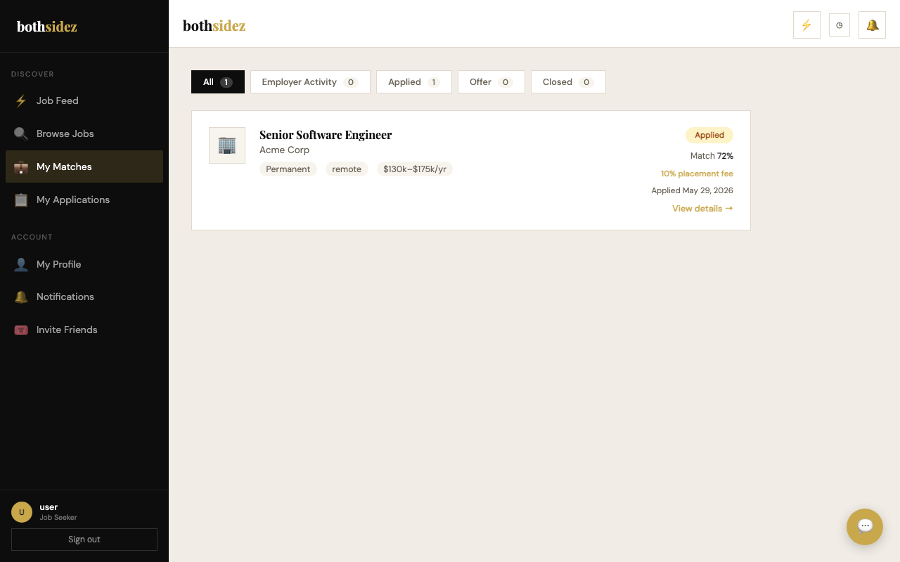 Seeker application dashboard